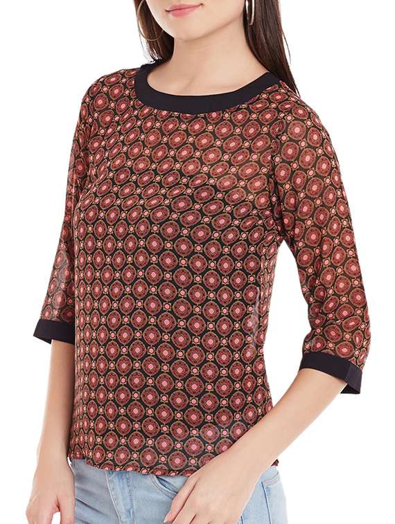 crimson printed top - 12203387 - Standard Image - 1