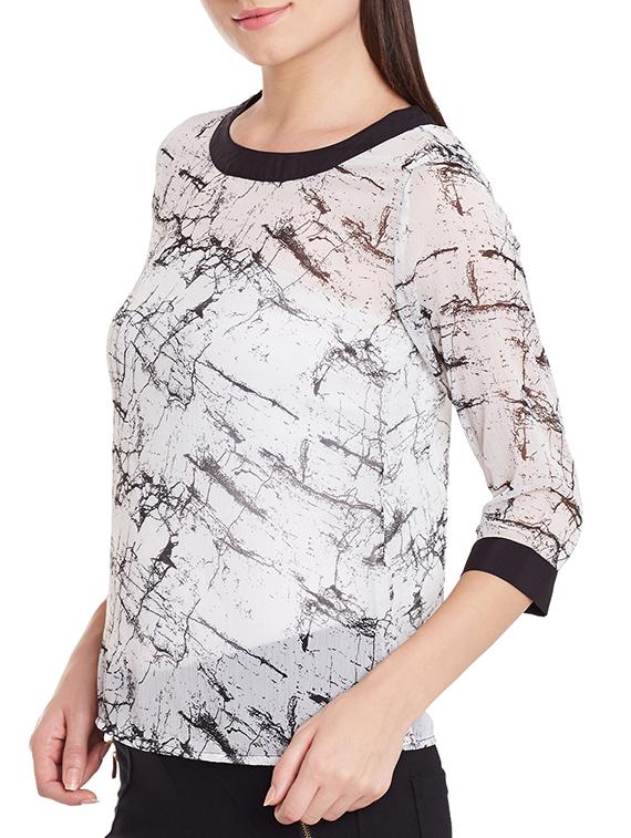 white printed chiffon regular top - 12203390 - Standard Image - 1