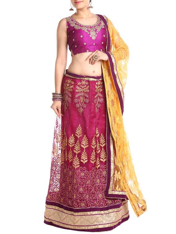 pink georgette panelled lehenga