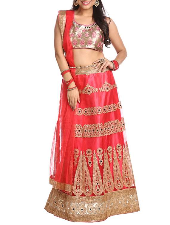 red georgette straight lehenga