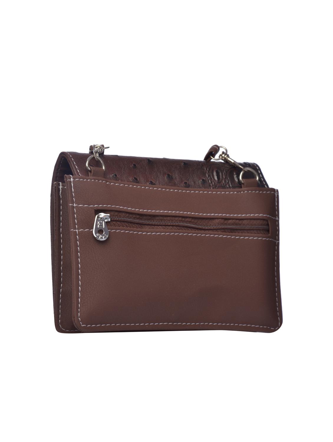 brown leatherette textured sling bag - 12220991 - Standard Image - 1