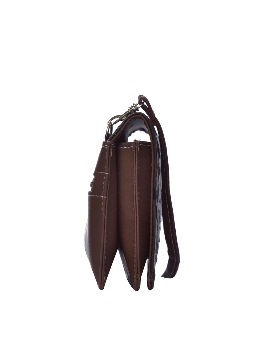 brown leatherette textured sling bag - 12220991 - Standard Image - 4