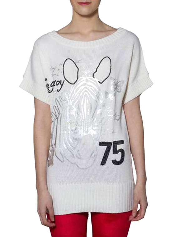 printed white woollen pullover