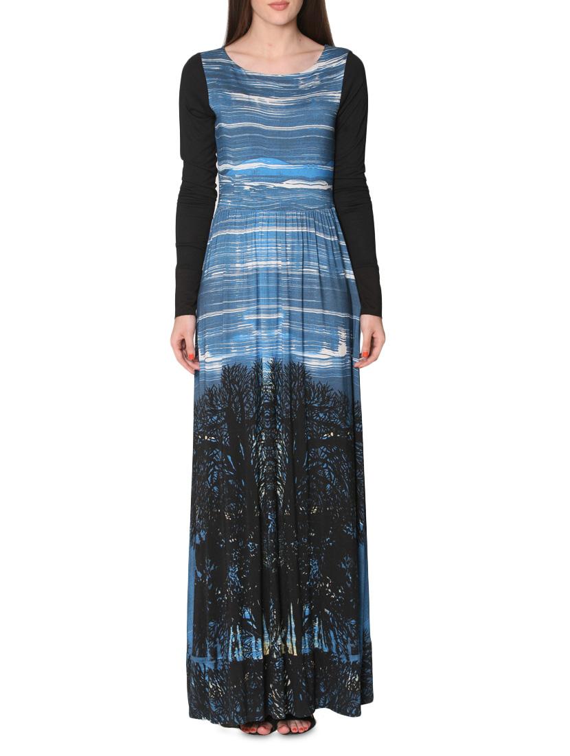 Black And Blue Printed Maxi Dress - By