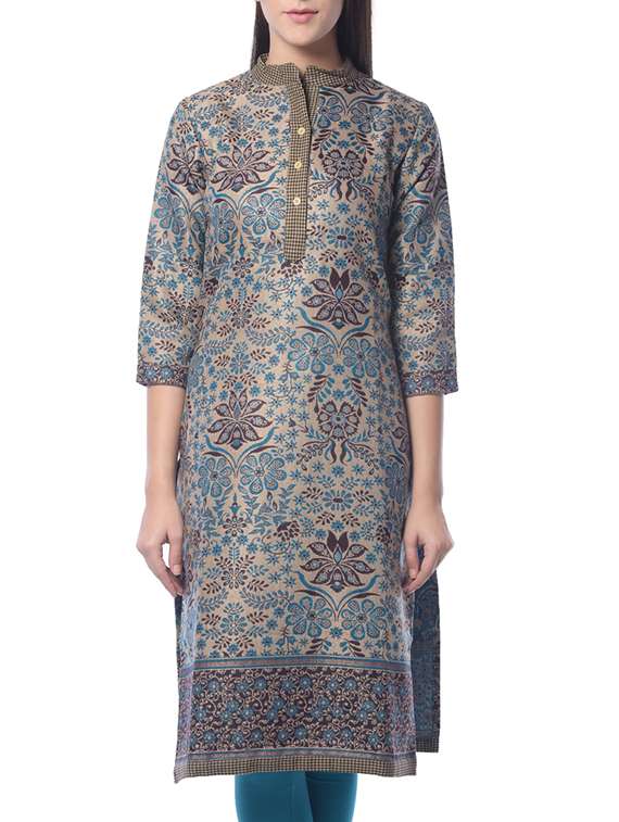 beige cotton straight kurta