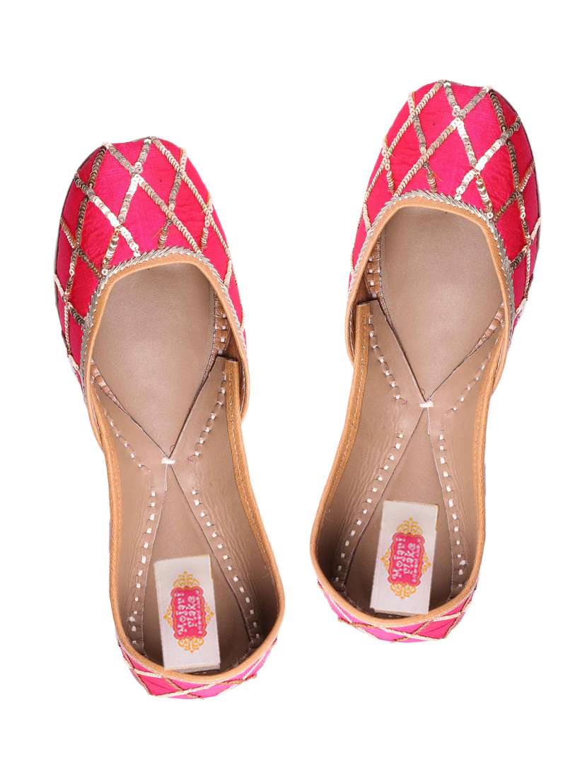 pink silk hand embroidered sequined mojaris