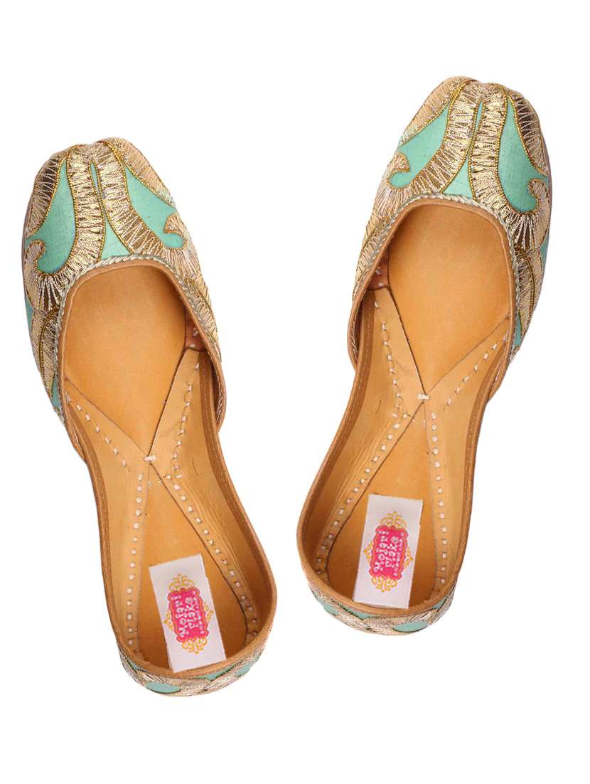 sea-green silk gota lace embroidered mojaris