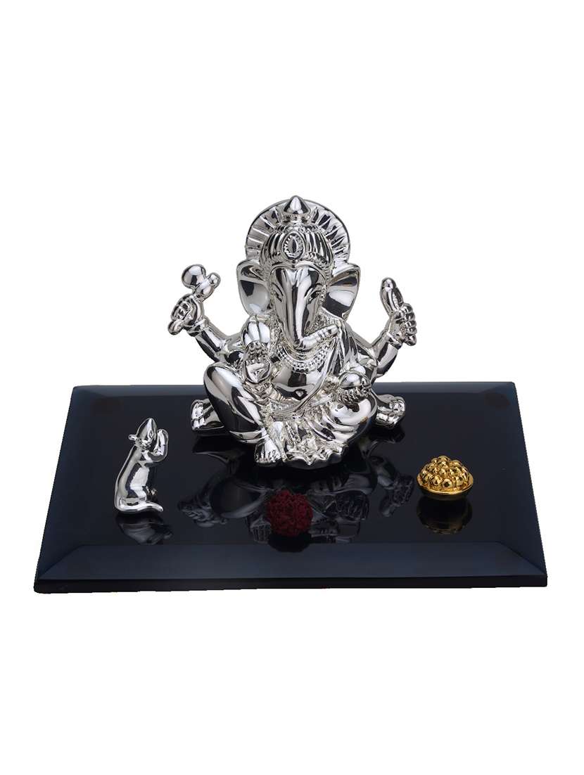 ganesha vandana - glass base silver figurine