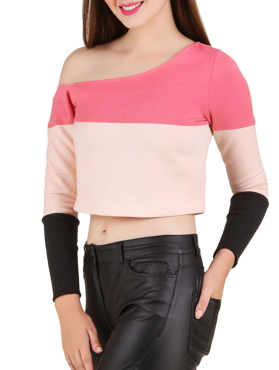 pink fleece cropped pullover