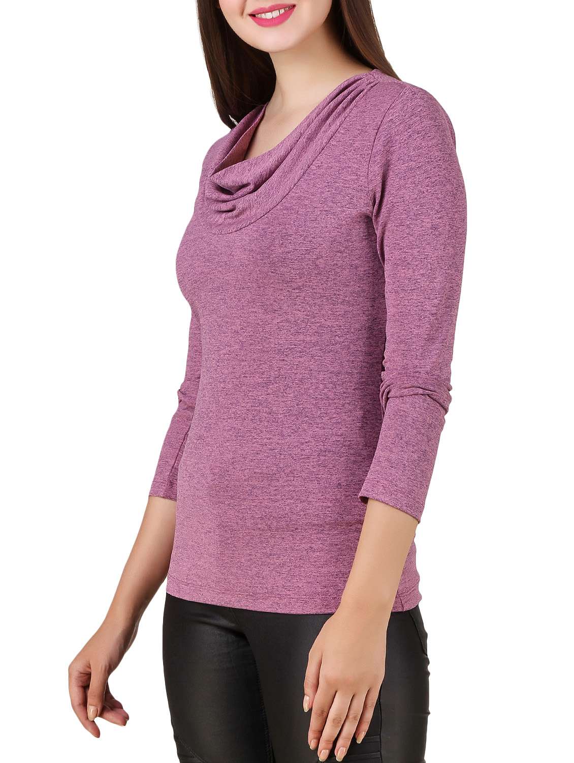 cowl neck melange top  - 12251241 -  Standard Image - 1