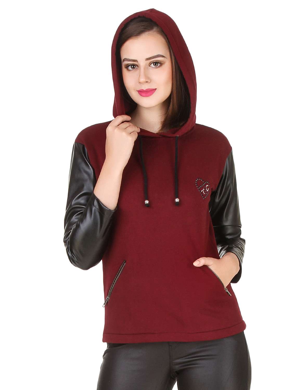 red fleece hooded sweatshirt