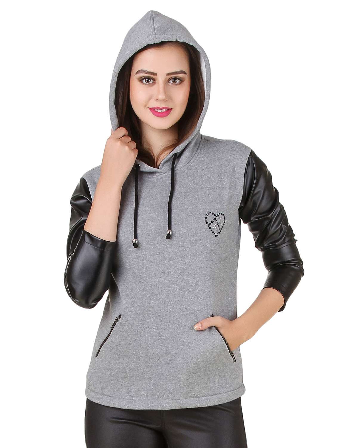 grey fleece hooded sweatshirt