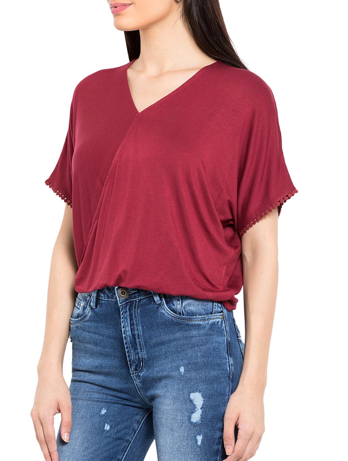 maroon cotton regular top - 12252633 - Standard Image - 1