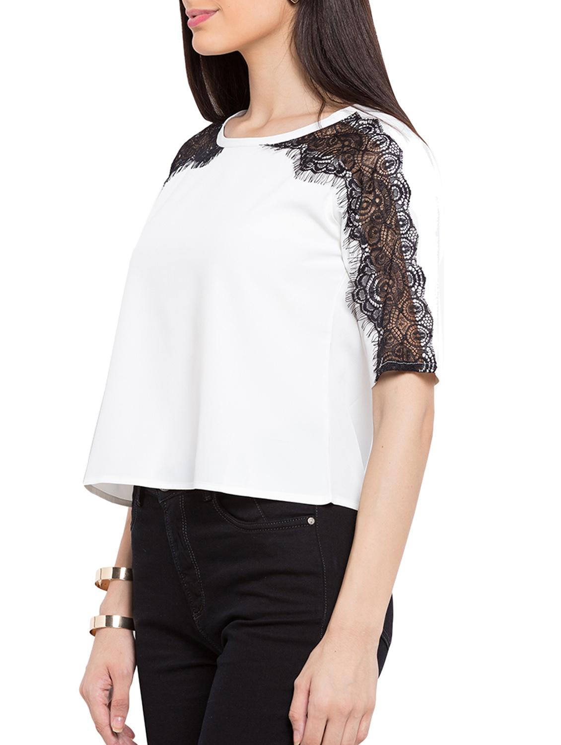 white lace crepe regular top - 12252639 - Standard Image - 1