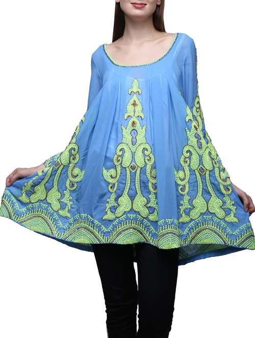 blue georgette kurti - 12253141 - Standard Image - 0