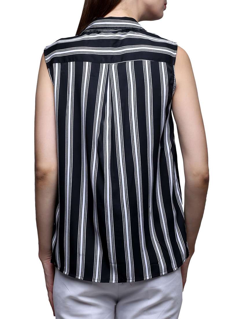 Black Striped Crepe Regular Shirt