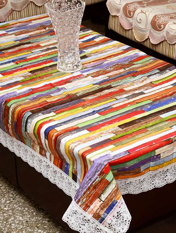 azalea orient 4 seater chindi design table cover ,multicolor , pack of 1