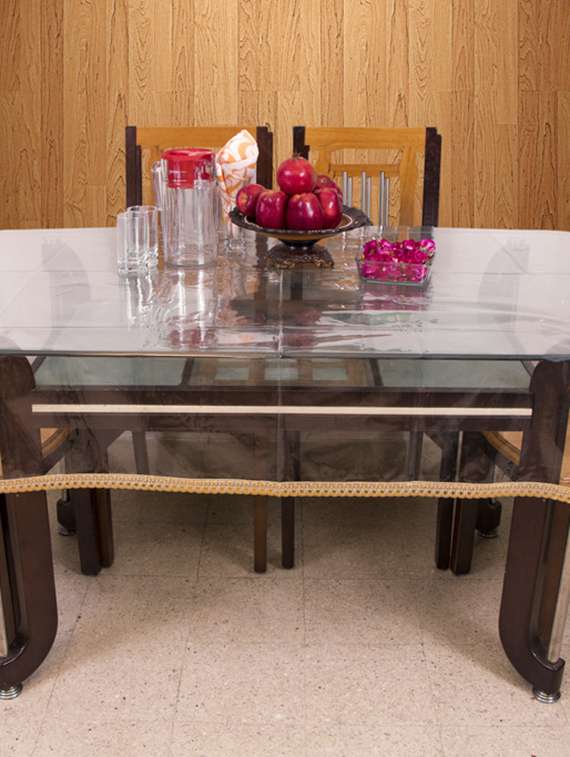 azalea clear 8 seater table cover, 1 inch gold lace ,pack of 1