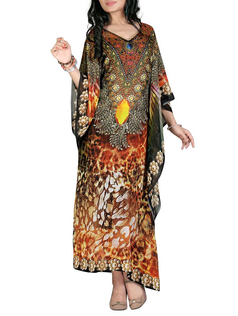 multicolored printed georgette kaftan
