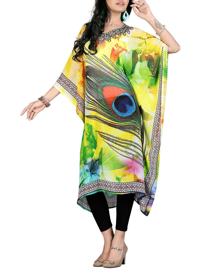 multicolored printed georgette kaftan