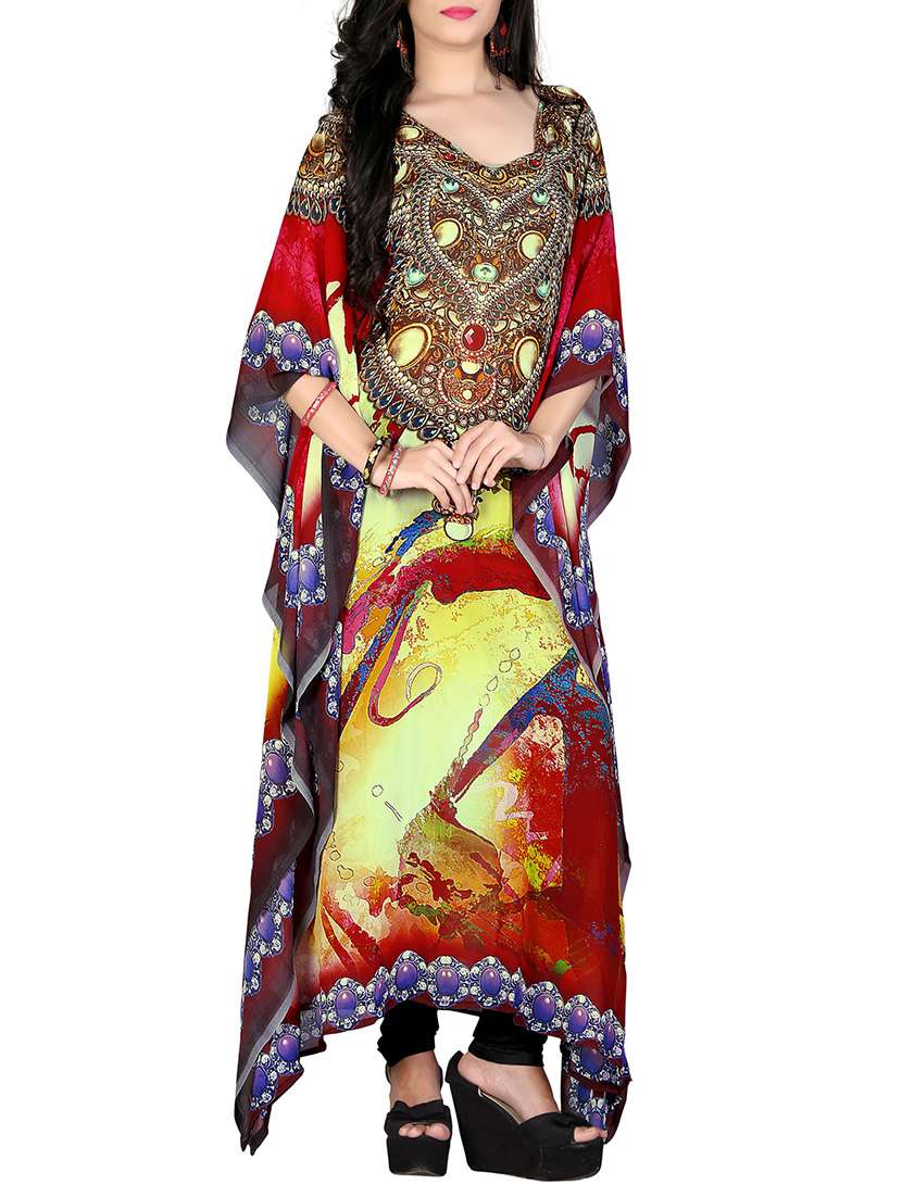multicolored printed georgette kaftan