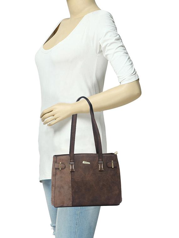 brown synthetic leather handbag - 12262491 - Standard Image - 4