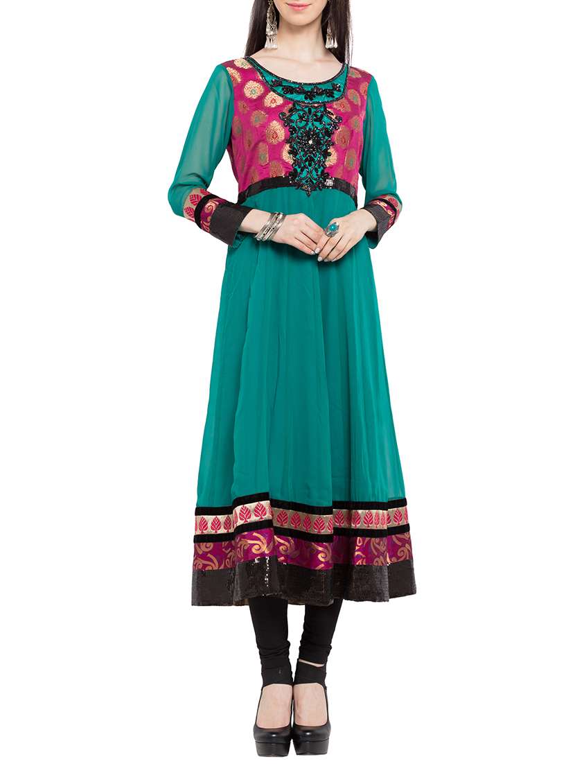 green faux georgette anarkali kurta