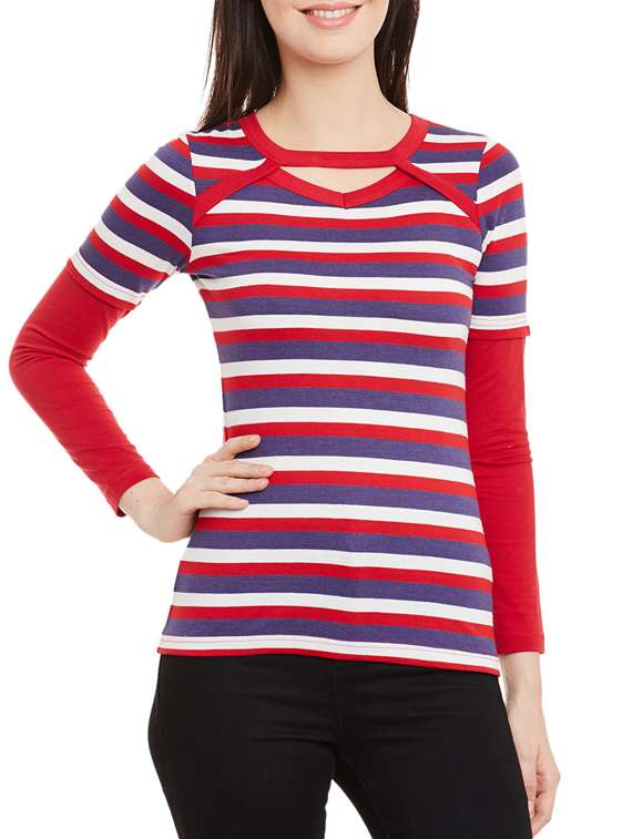 cut out detail striped tee 