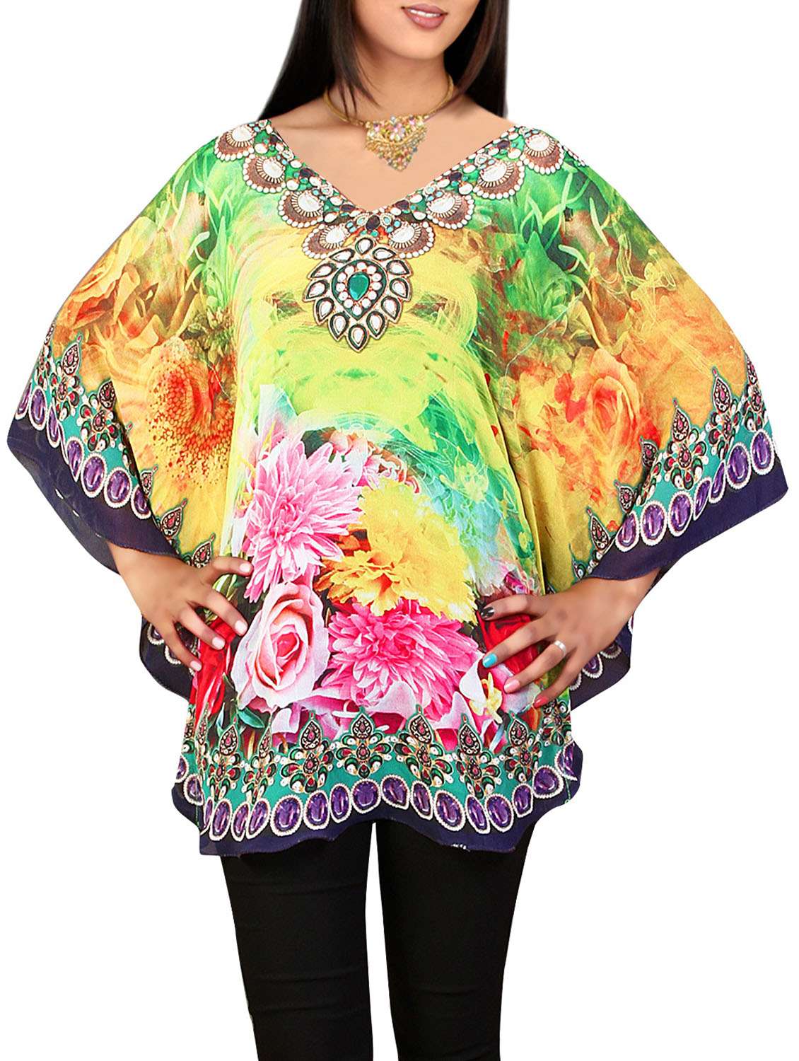 multicolored printed georgette kaftan