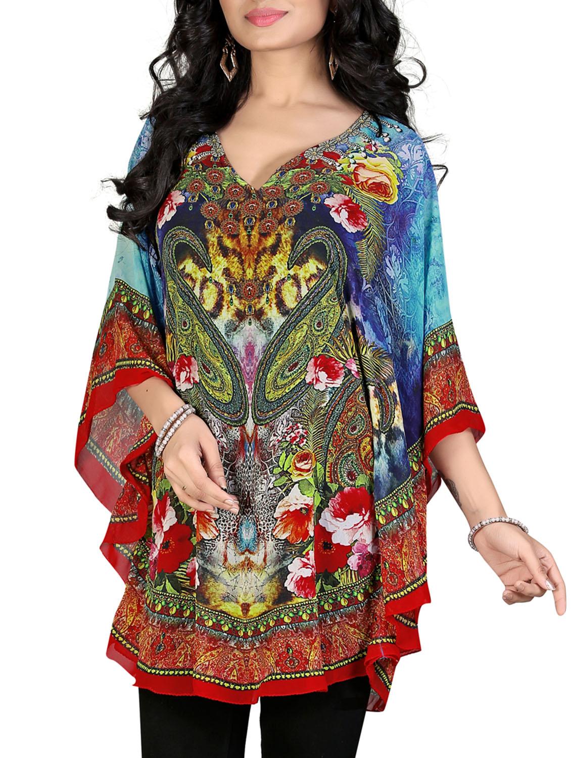 multicolored printed georgette kaftan