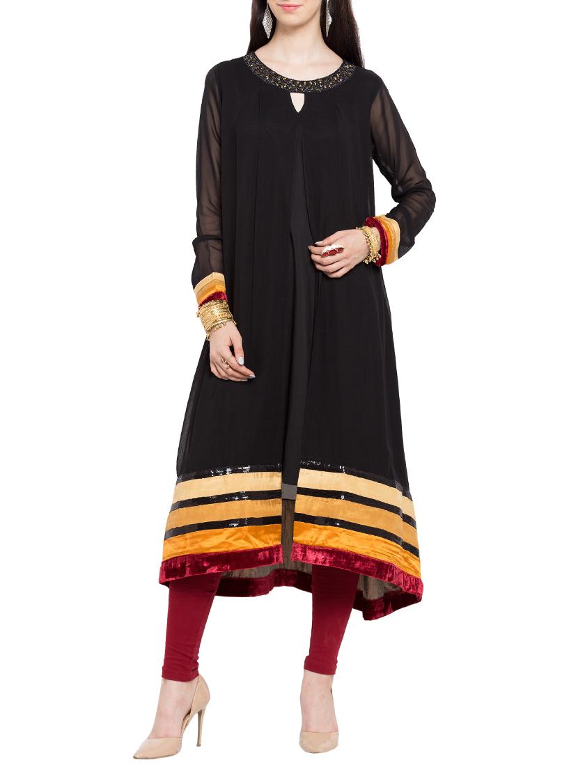 black georgette layered kurta