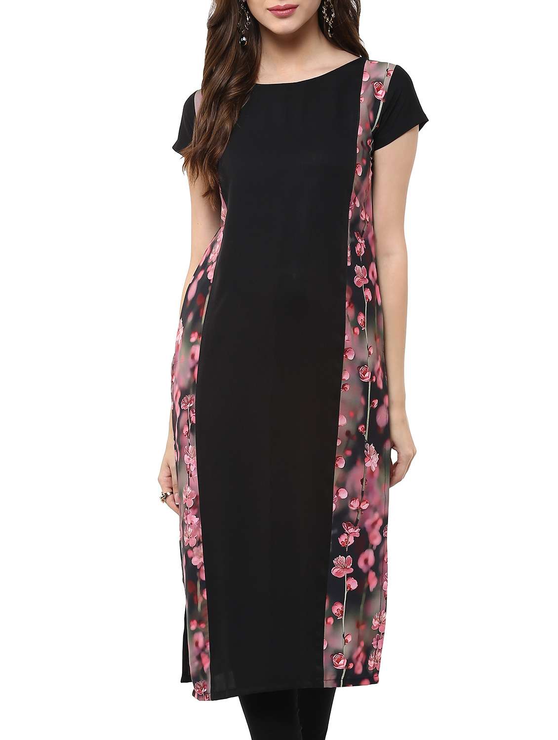 Black Crepe Printed Straight Kurta