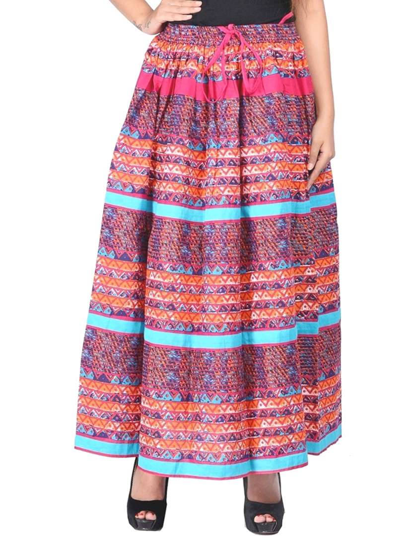 pink cotton flared maxi skirt