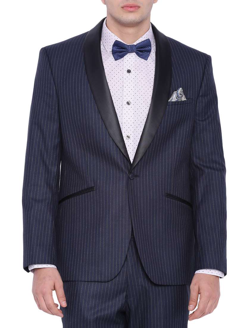 navy blue polyester formal blazer