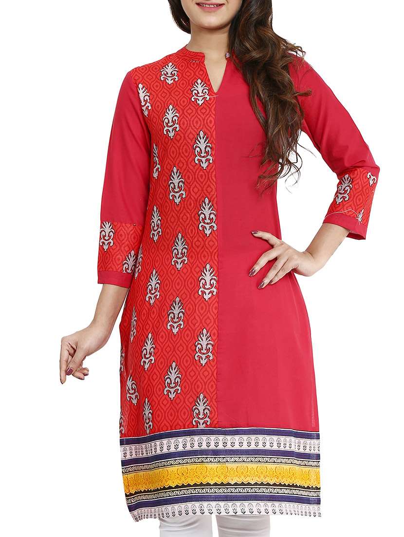 red cotton straight kurta