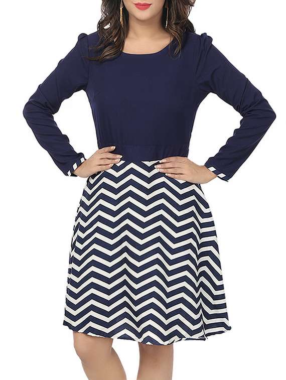 chevron gather detail sleeved dress