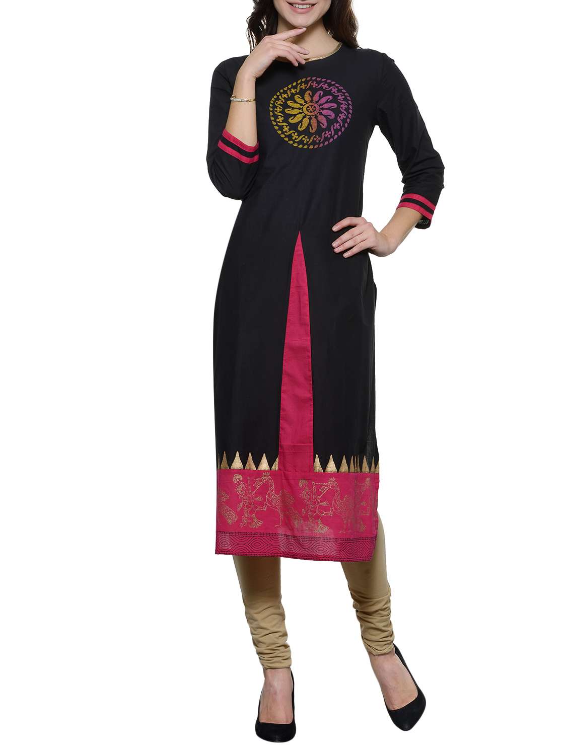 black cotton  long straight kurta