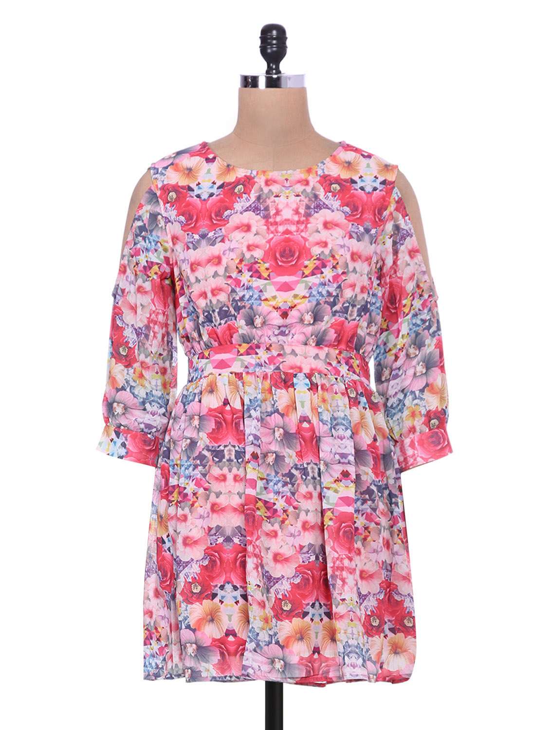 floral printed pink georgette pleated top