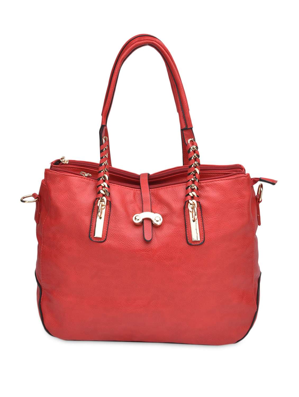 red faux leather handbag