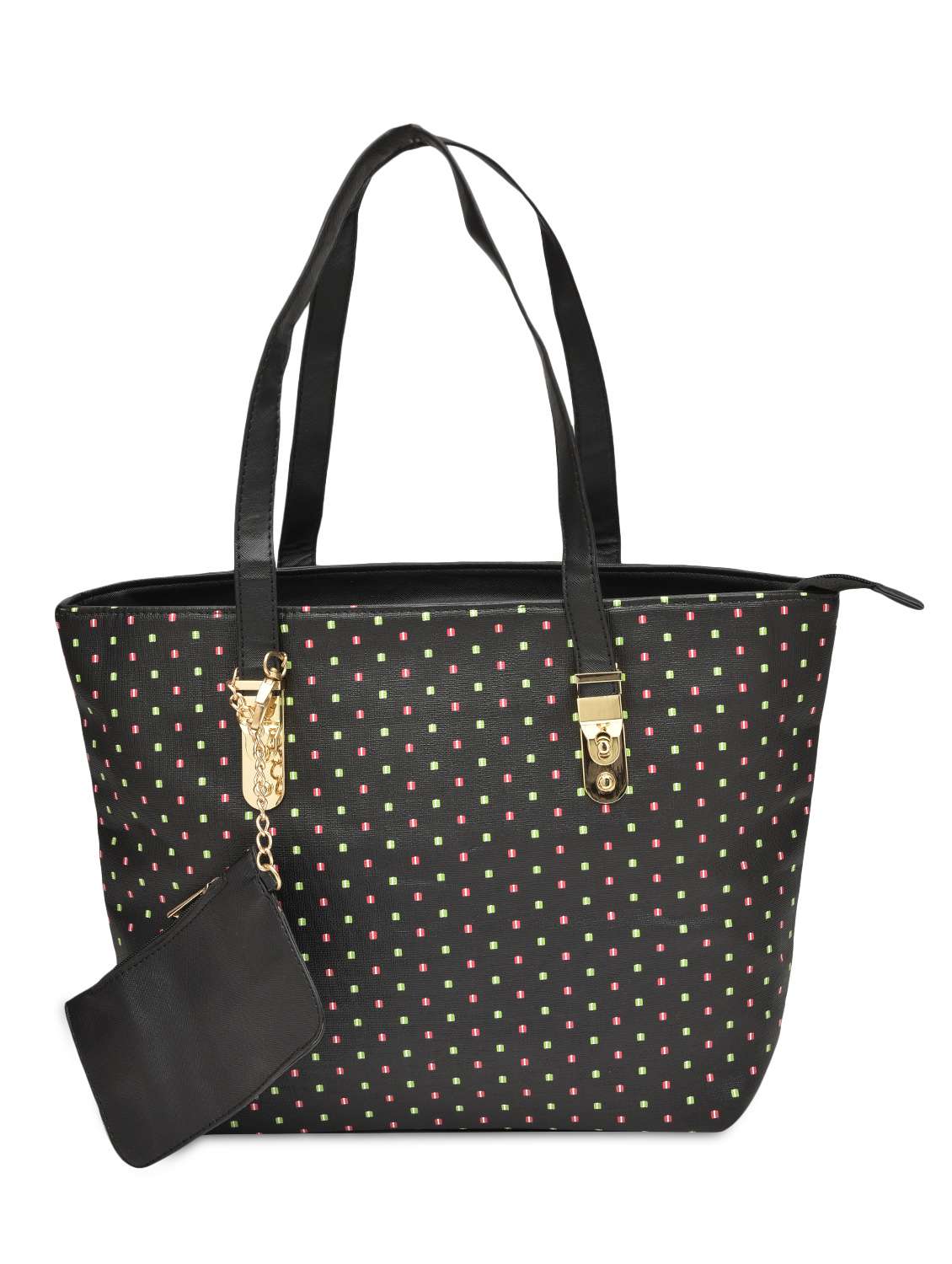 black printed faux leather handbag