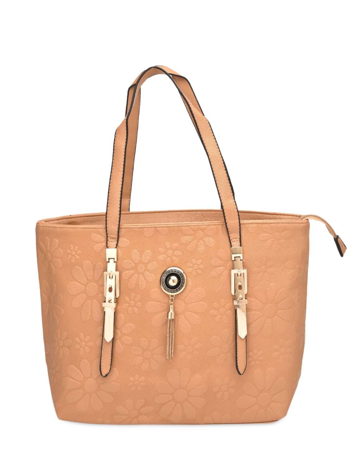 beige faux leather printed handbag
