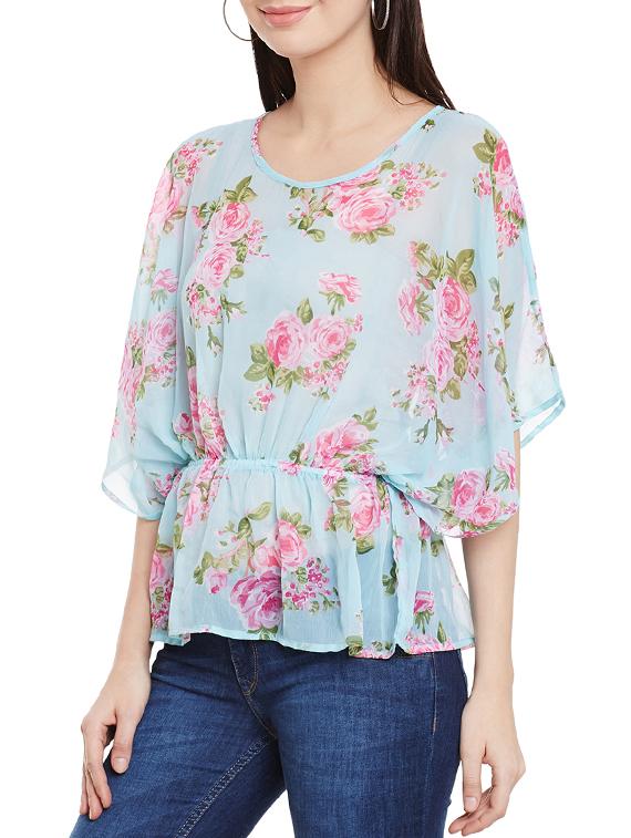 floral elasticated waist top - 12297193 -  Standard Image - 1