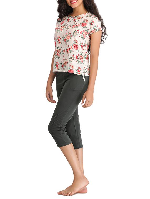 multi colored cotton capri set nightwear - 12298585 -  Standard Image - 1