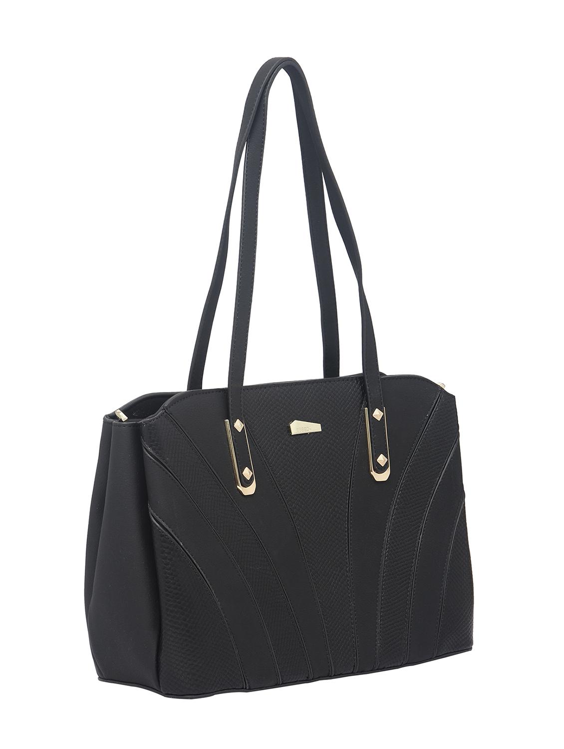 black textured synthetic leather handbag - 12306291 - Standard Image - 4