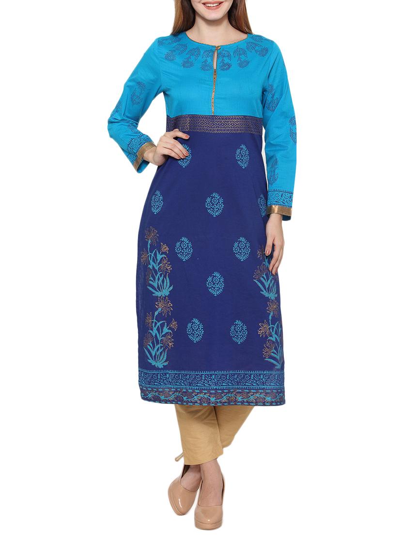 Turquoise Rayon Long Kurta - By