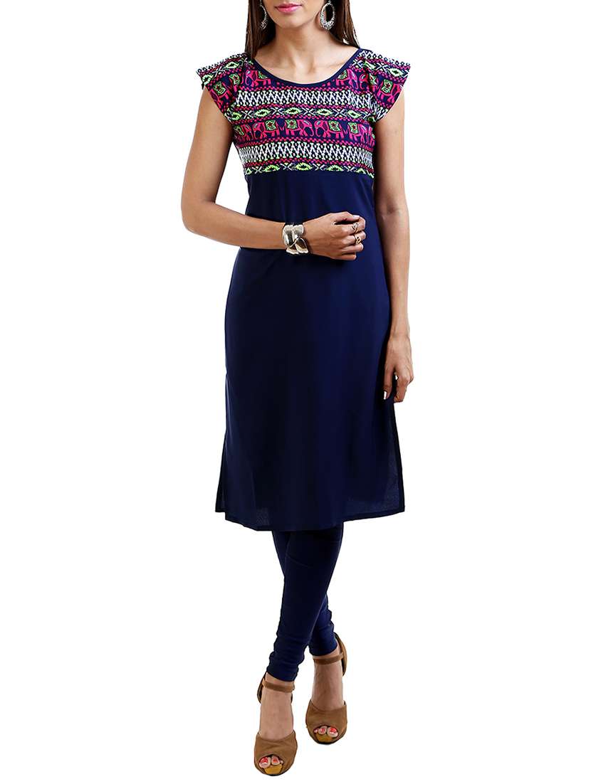 Blue Poly Crepe Regular Kurta