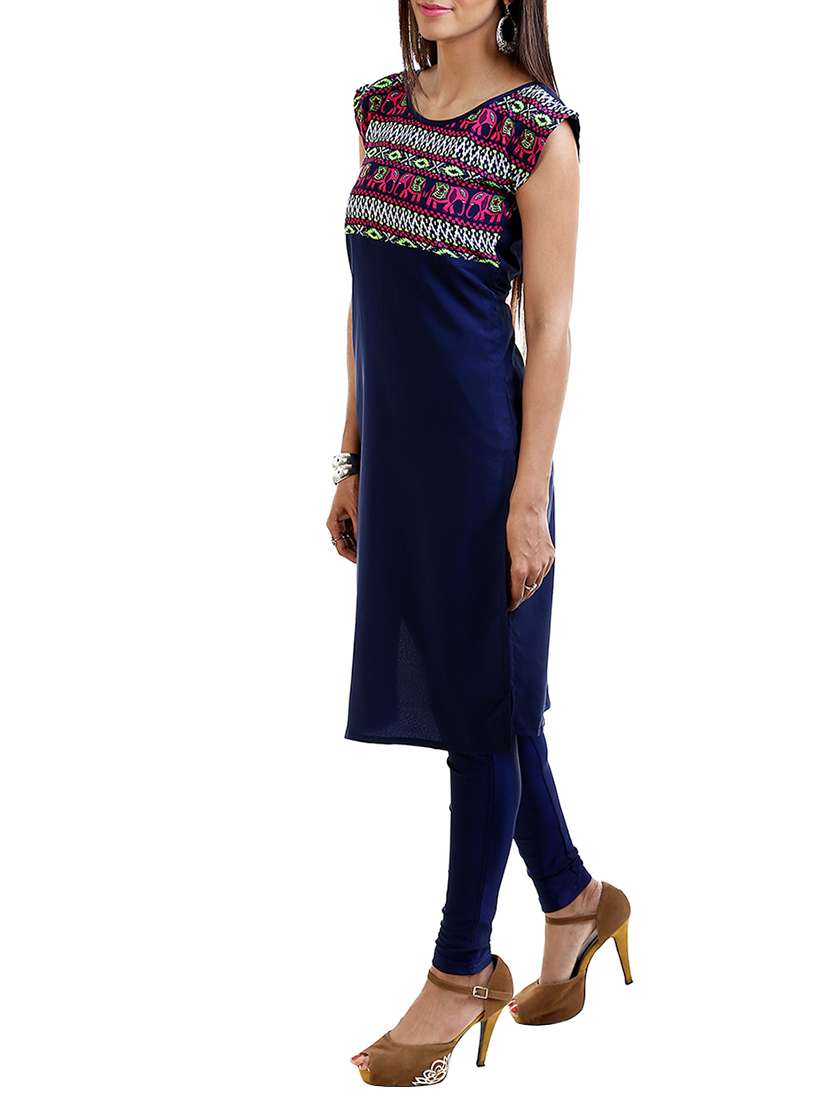 Blue Poly Crepe Regular Kurta - 12320323 -  Standard Image - 1