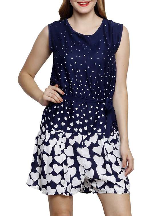 navy blue printed rayon jumpsuit