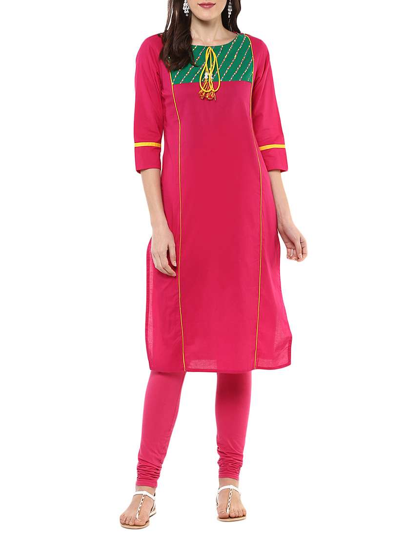 pink cotton straight kurta