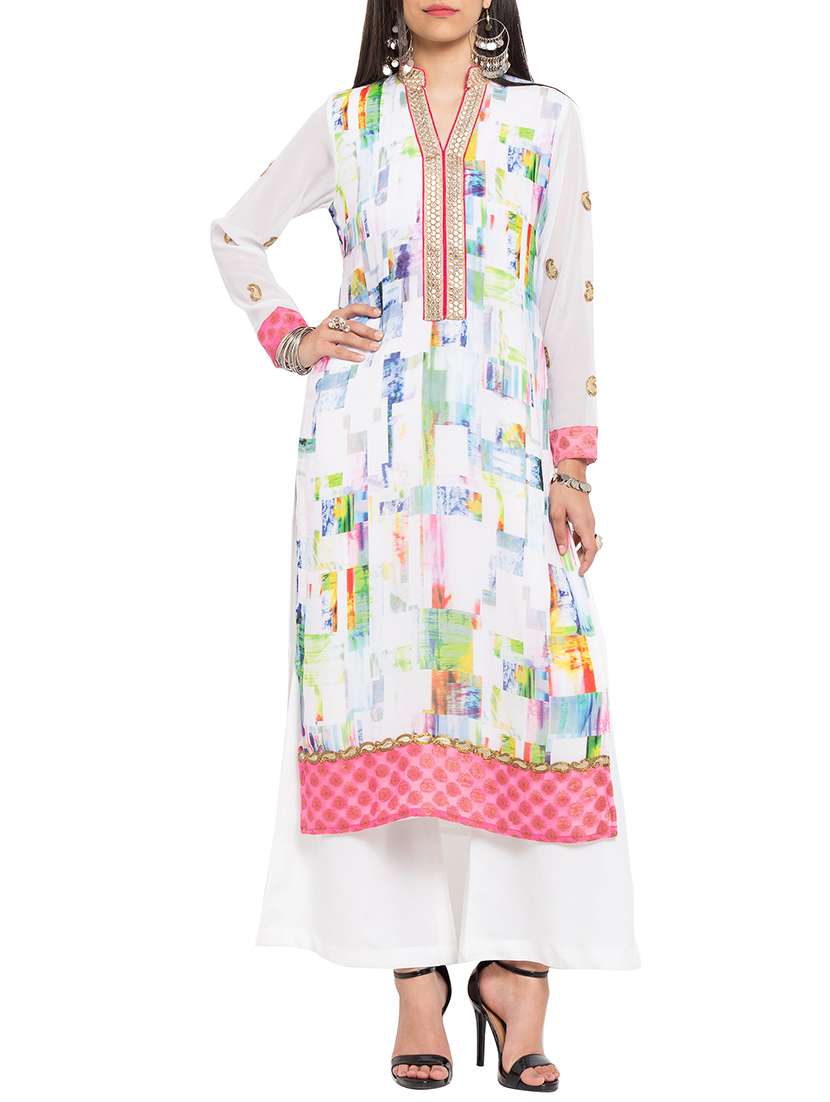 white georgette straight kurta